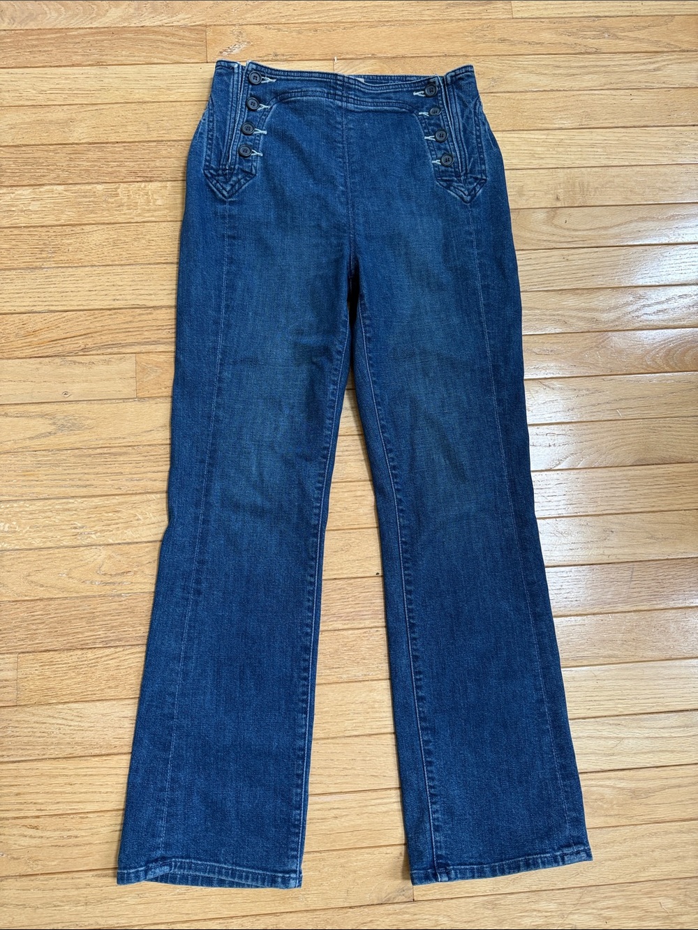 MOTHER High-Rise Dark Blue Women’s Jeans with Sailor Button Detail